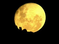 CU AERIAL Shot of people on mountain silhouetted against bright Super Moon / Cape Town, Western Cape, South Africa Stock Footage