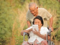 Senior couple using the mobile phone Stock Footage