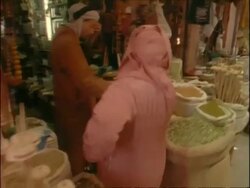 MS Tracking right across market, past spice shops in bazaar, Morocco, Africa Stock Footage