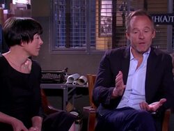 INTERVIEW - Olivia Williams & John Benjamin Hickey on how the landscape lends itself to the narration of the show at the 'Manhattan' Press Junket Stock Footage