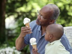 "MS, Senior Man and Grandson Eating Ice Cream Cones, Richmond, Virginia, USA" Stock Footage