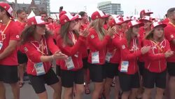 PanAm 2015: The Canadian Team arrives in the Athletes' Village Stock Footage