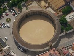 Aerial view of bullring in Ronda, Andalusia, Spain Stock Footage