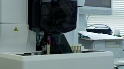 Automated machine for blood testing Stock Footage