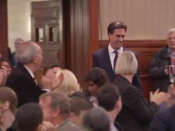 Labour Party Leader Ed Miliband arrives to give speech in defence of his leadership at Senate House. News Clip