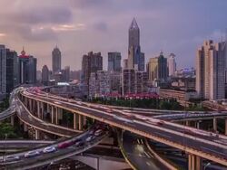 T/L WS HA TD Elevated View of a Road Intersection / Shanghai, China Stock Footage