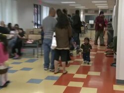 2009 PAN WS Man entering job center office, ZI ZO children playing, TU People waiting in line/ Antioch, California, USA/ AUDIO Stock Footage