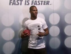 Victor Cruz at Nike Celebrates NFL Uniform Retail Launch at Niketown New York with Fans, Athletes and Entertainers Stock Footage