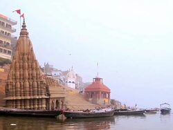 WS View of temple at Ganges Riverside / Varanasi, Uttar Pradesh, India Stock Footage