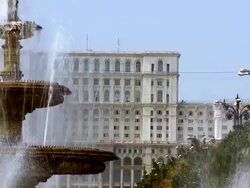 MS ZO Water fountain in front of romanian parliament building / Bucharest, Romania Stock Footage