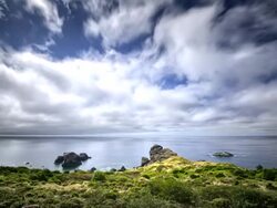 WS T/L View of clouds rolling in from Pacific Ocean / Humbug State Park, Oregon, United States Stock Footage