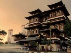 Sunset Behind Buddha Tooth Relic Temple Stock Footage