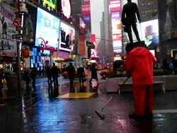 General views of weather in Times Square. (Photograp Stock Footage
