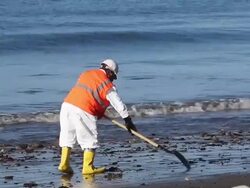 California Declares State Of Emergency As Oil Spill Harms Pristine Coastline Stock Footage