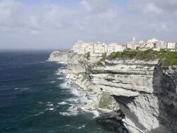 WS Shot of City on Limestone cliffs / Bonifacio, Corsica, France Stock Footage