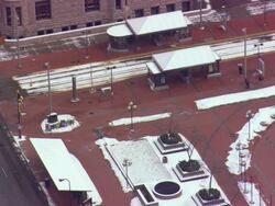  WS View of station entrance and train / Minneapolis, Minnesota, United States Stock Footage