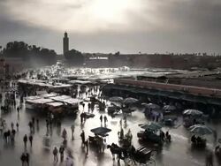 WS T/L View of  Djemaa el-Fna Square at rain / Marrakech, Morocco Stock Footage