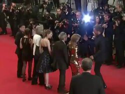Kylie Minogue, Elise Lhomeau, Jeanne Disson, Edith Scob, Leos Carax and Denis Lavant at Holy Motors Premiere: 65th Cannes Film Festival at Lumiere on May 23, 2012 in Cannes, France (Footage by WireImage Video/Getty Images) Stock Footage