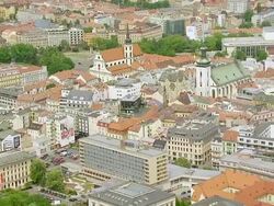 WS AERIAL View of buildings Brno with several sights / Brno, Brno City District, Czech Republic Stock Footage