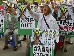 Anti-North Korea Rally Held On Eve Of Anniversary Stock Footage