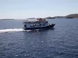 Tourists on a ship in the  archipelago, Kornati National Park Stock Footage