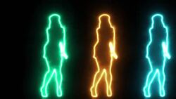 Three Shadow dancing sexy girls in glowing outline Stock Footage