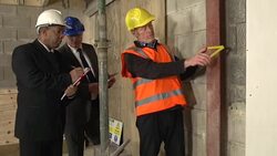 Construction / Building site inspection of Steel beams Stock Footage