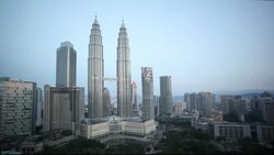 KLCC Park is beside the Petronas Twin Towers in Kuala Lumpur's City Centre area. Stock Footage