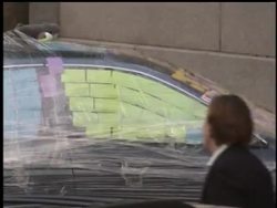 Outgoing Bush political advisor returns to the White House to find his car covered in plastic wrap.  New video shows his reaction to the prank. News Clip