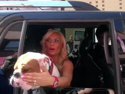 Coco and her dog Spartacus exit The Wendy Williams Show 03/14/12 Stock Footage