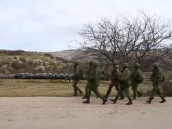 Russian Military Gather Outside Ukrainian Military Base At Perevalnoe Stock Footage