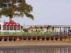 pier and restaurant on the long island sound in Rye New York and Playland Stock Footage