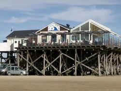 WS Shot of restaurant and cafe, North Sea North Frisia, / St. Peter Ording, Schleswig Holstein, Germany Stock Footage