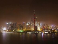 Best Skyline Shot of Shanghai ever- 24h Day to night to DayPudong, Huangpu River, Oriental Pearl Tower, Jin Mao Tower, Shanghai International Finance Centre, Shanghai World Financial Center, day to night to day, skyline, city lights, Shanghai, China Stock Footage