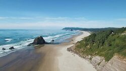 Cannon Beach Oregon drone shot Stock Footage