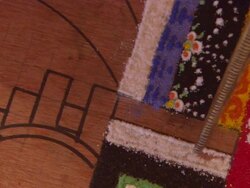 CU PAN ZO Grains of white sand being poured on  outline of amandala  / Kathmandu, Central, Nepal Stock Footage