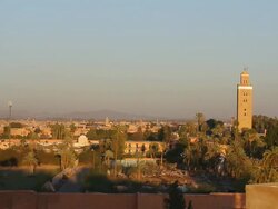 WS View of skyline with tall monument building / Marrakech, Tensift, Morocco  Stock Footage