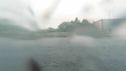 Car driving at rainy day - side view Stock Footage