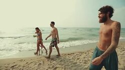 Friends going to play beach volley and have fun Stock Footage