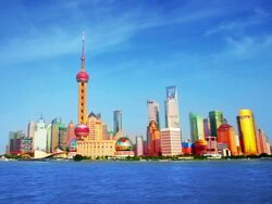 Shanghai Pudong cityscape viewed from the Bund Stock Footage