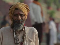 MS Headshot of man wearing turban / Varanasi, India Stock Footage