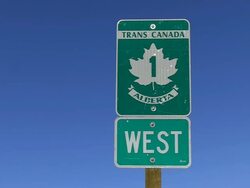 CU Shot of traffic sign board at Transcanada Highway / Banff Nationalpark, Alberta, Canada Stock Footage