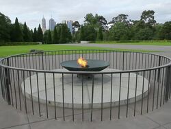 WS Eternal flame burns in royal botanic gardens / Melbourne, Victoria, Australia Stock Footage