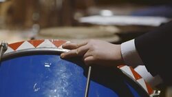 Close-up shot of musician playing kettledrum in concert Stock Footage