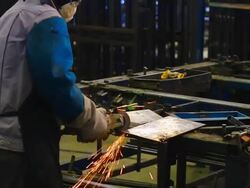 HD:Worker sawing the metal bar. Stock Footage