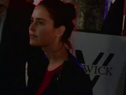 Hadas Yaron greets a fan at Mandela Long Walk To Freedom After Party at Warwick in Hollywood Stock Footage
