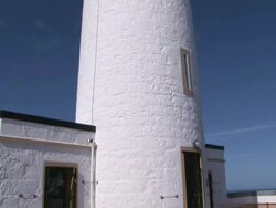 LA Cape Wrath Lighthouse on a clear sunny day / Cape Wrath, Northern Highlands, Scotland Stock Footage