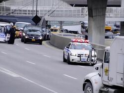 NYPD stopping traffic on FDR Stock Footage