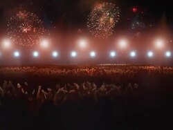 Concert with big crowd and fireworks Stock Footage