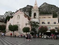Taormina, the Baroque faÃƒÂ§ade of the church of San Giuseppe Stock Footage